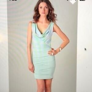 Alice & Olivia dress size 4 bodycon mini drape neck blue summer club sleeveless